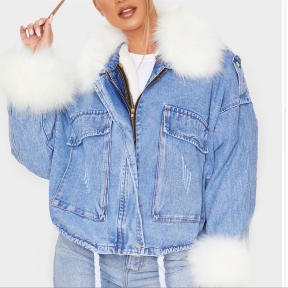 PLT Faux-Fur Trim Denim Jacket - Picture 1 of 4